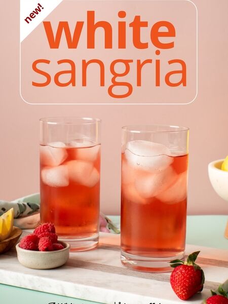 NEW: White Sangria Tea for Summer White Sangria with apples, strawberries, cherries, and hibiscus!